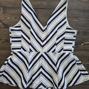 Maeve Anthropolgie Mitered Blue Striped Tank Top Peplum SZ 10 Cotton Sleeveless